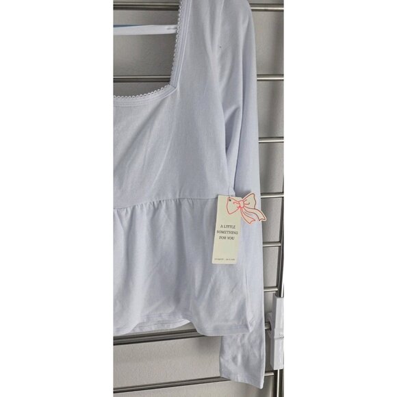 Frankee & Skylar White Babydoll Top XL Square Neck Lace Trim Peplum Blouse - Picture 6 of 10